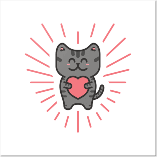 Cute Grey Tabby Love Cat Posters and Art